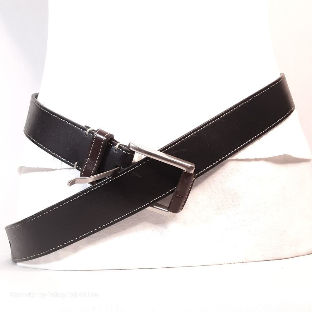 💎Torino Belt Harness Leather Belt Mens 42 Waist Darkest Brown Constrast Stitch